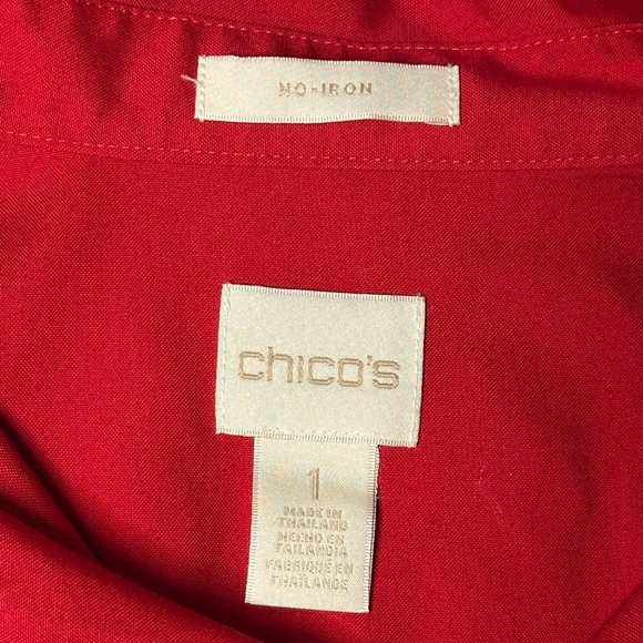 Chicos Red Button Down Long Sleeve No Iron Blouse Size 1 Medium - Picture 3 of 7